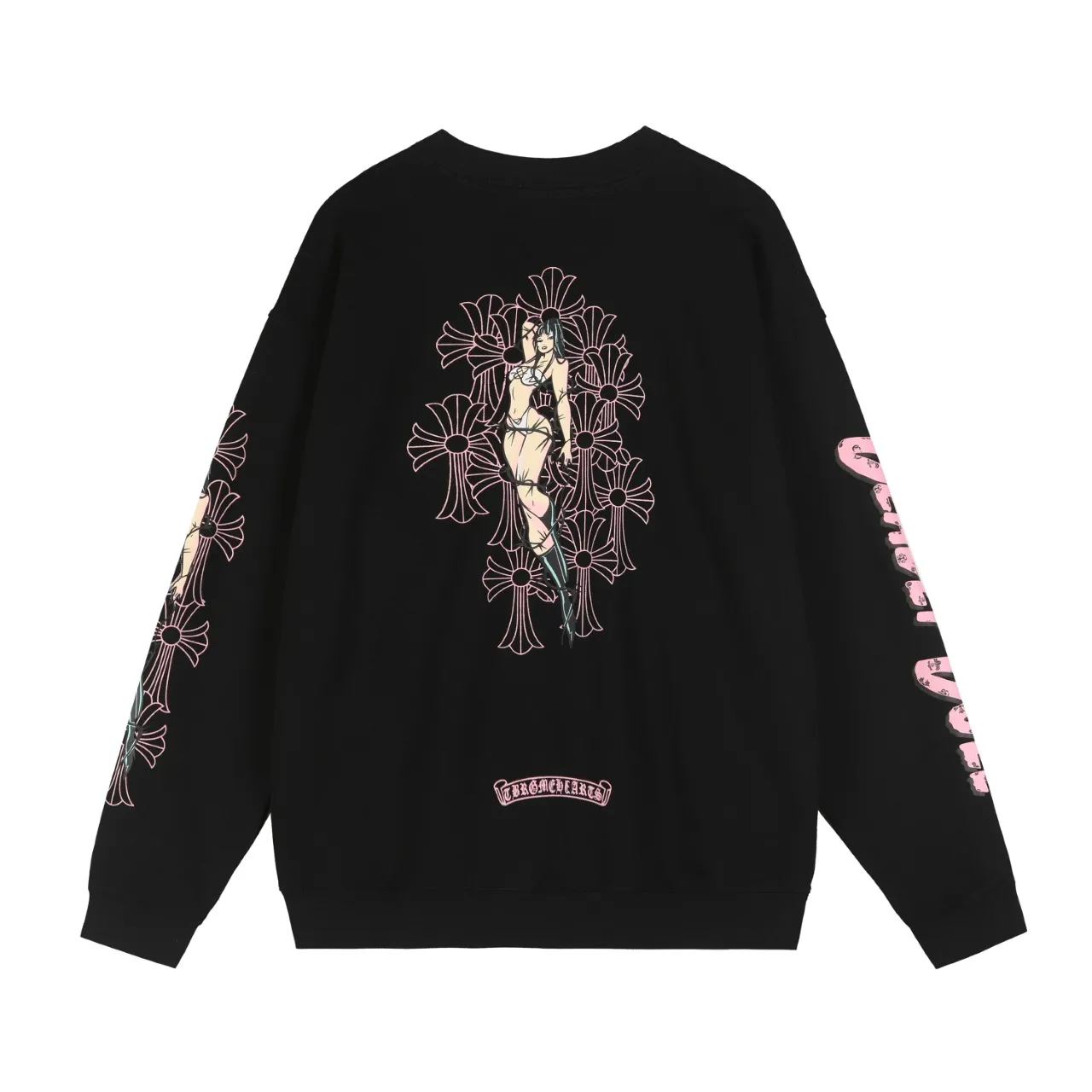 P270 Chrome Hearts Chrome Hearts Sanskrit Letter Print Miami Hot Girl Pink Cross Sweatshirt Size: SMLXL Color: Black White
